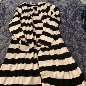 Black and white striped long cardigan